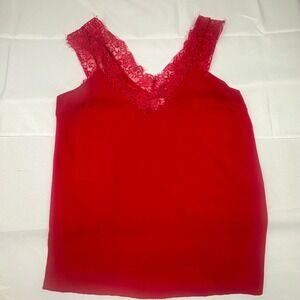 Umgee Lace Trim Tank Top Sleeveless Casual Blouse‎ Red Size M